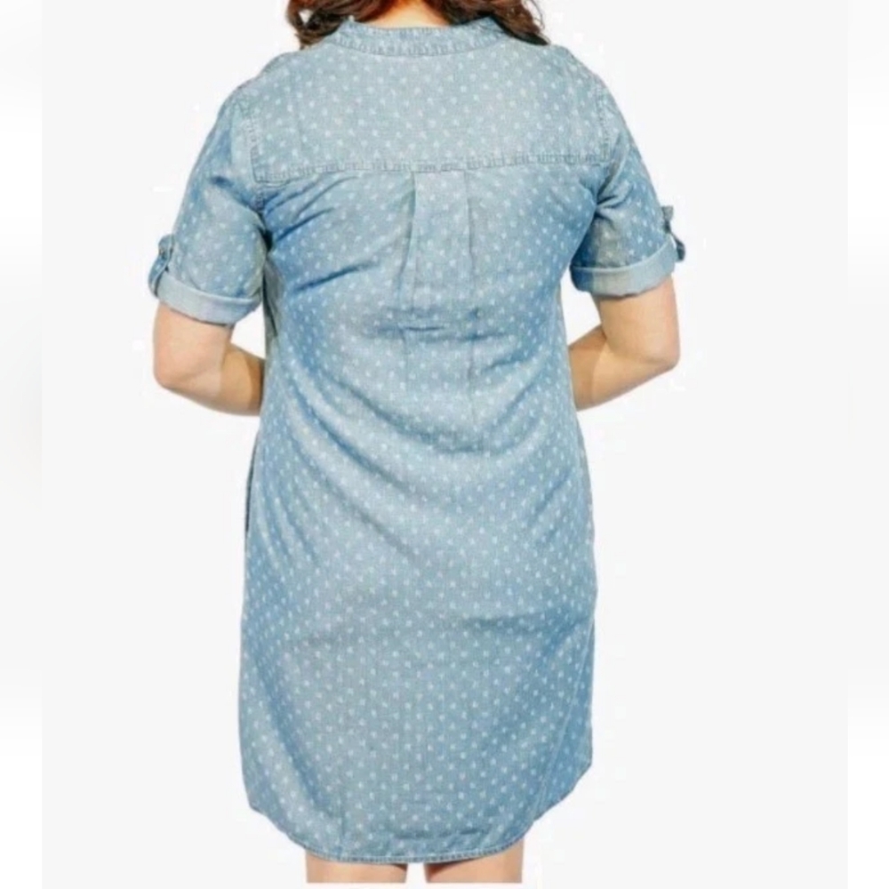 Philosophy Tunic Shirt Dress Woman Large Blue Raindrop Print Tencel Lace Up Nwt - Picture 3 of 14